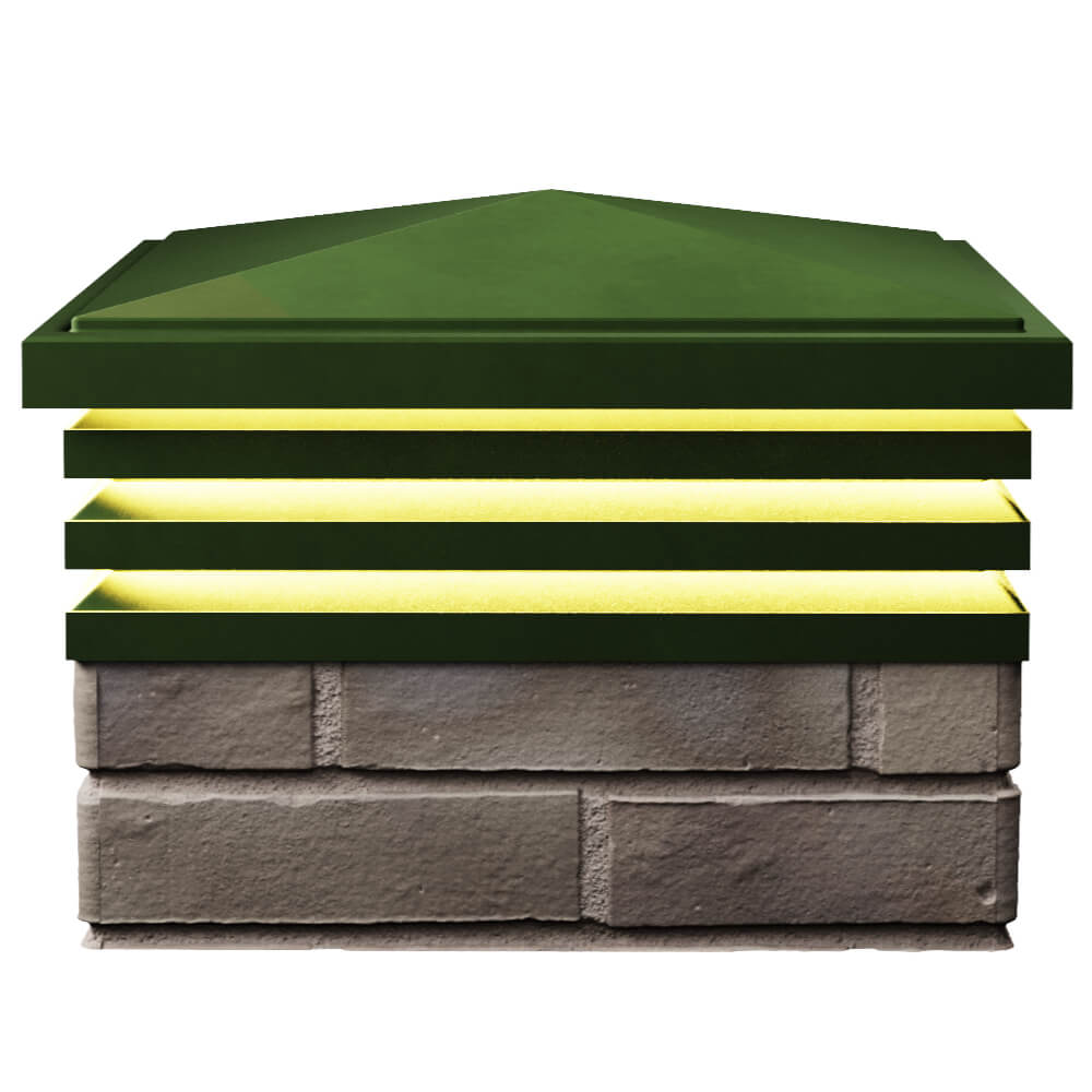 Колпак Zking Бона ХайТек Зеленый на столб 1.5х1.5 кирпича (385х385мм) с подсветкой в Омутнинске фото