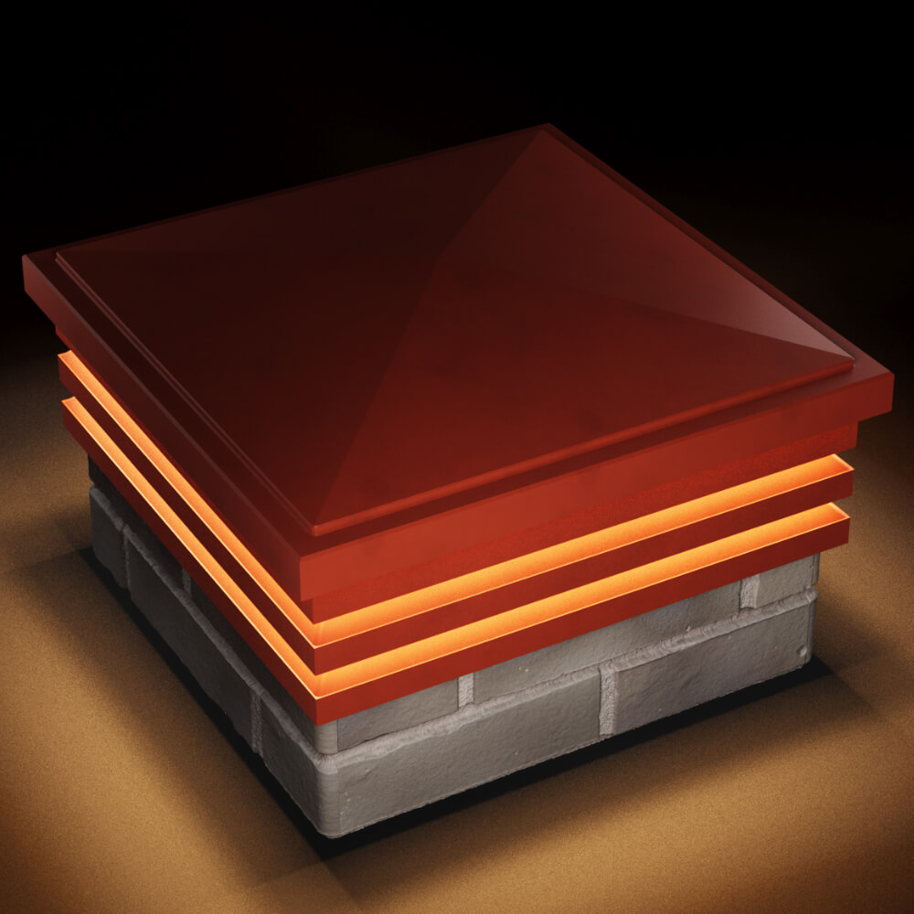 Колпак Zking Бона ХайТек Красный на столб 1.5х1.5 кирпича (385х385мм) с подсветкой в Омутнинске фото