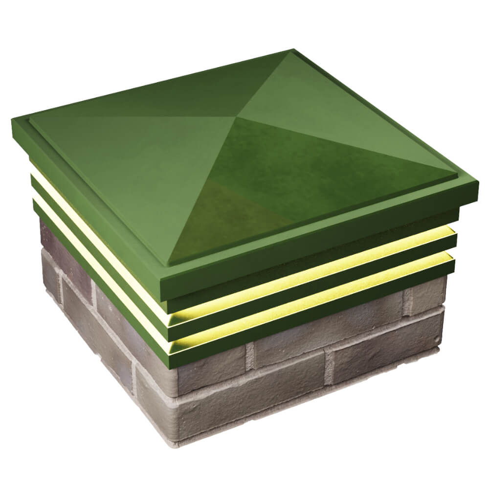 Колпак Zking Бона ХайТек Зеленый на столб 1.5х1.5 кирпича (385х385мм) с подсветкой в Омутнинске фото